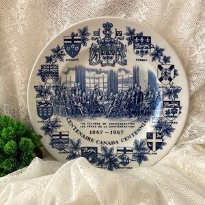 Fathers of Confederation Commemorative Plate WOOD & SONS Ironstone white/blue